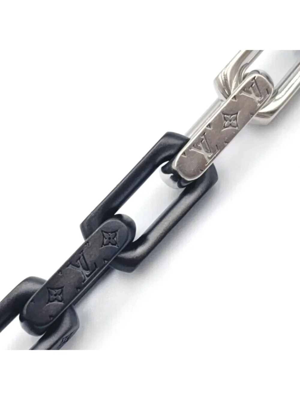 Louis Vuitton Collier Monogram Chain Metal Silver Black Necklace